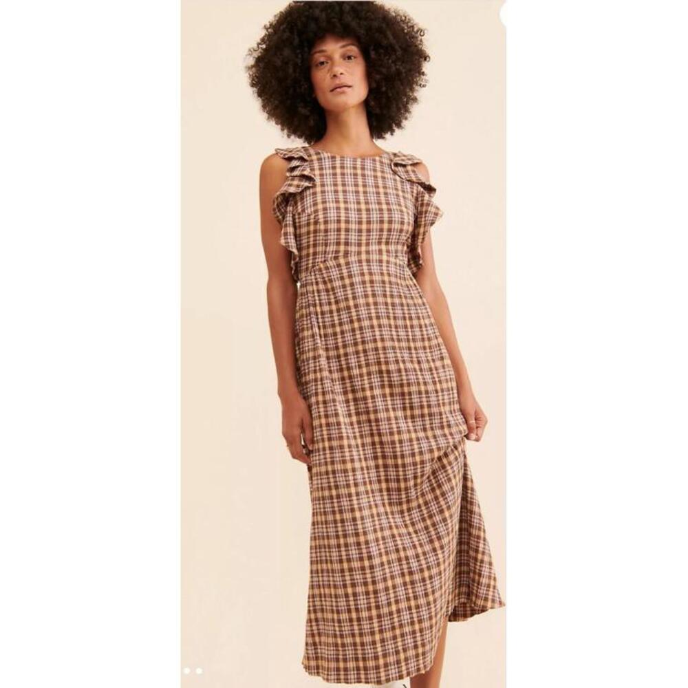 The Odells Free People Plaid Brooke Maxi Dress in a brown plaid. Small NWT